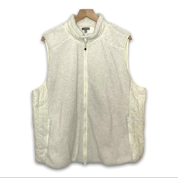 *TALBOTS Faux Sherpa Quilted Puffer Side Panels Double Zip Vest in Ivory 3X - Picture 1 of 7